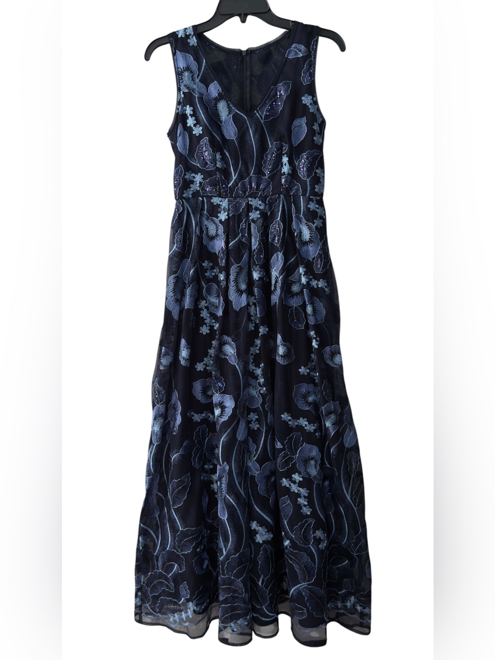 R&M Richards Petite Navy Blue Sequin Formal Gown Evening Dress Size 4P - Picture 3 of 9